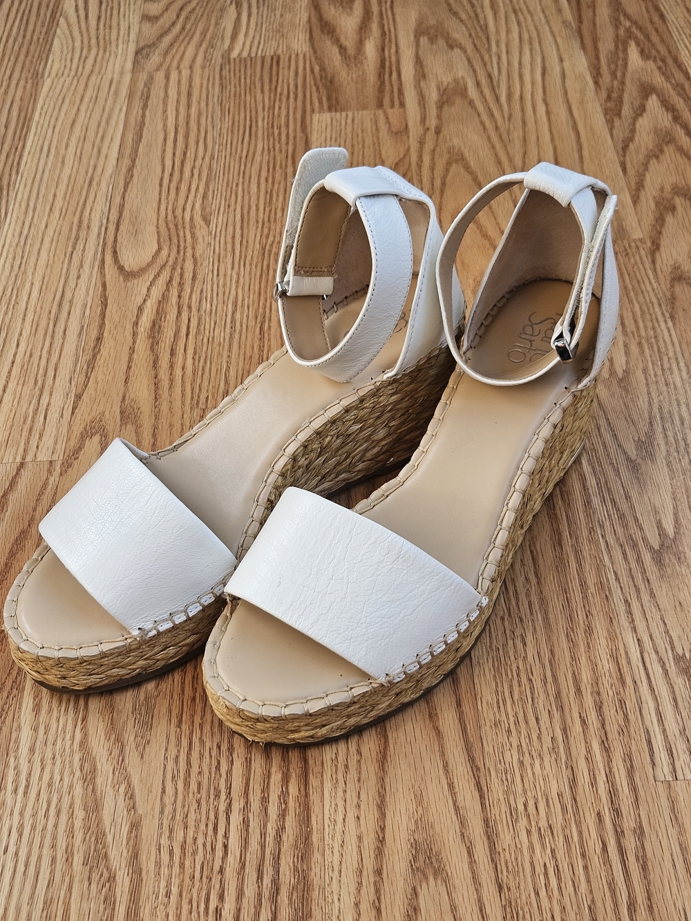 ​Franco Sarto White Leather Wedge Espadrille Sandals